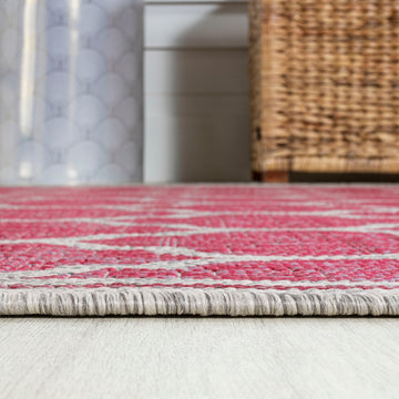Trebol Moroccan Trellis Textured Weave Indoor/outdoor Round Rug